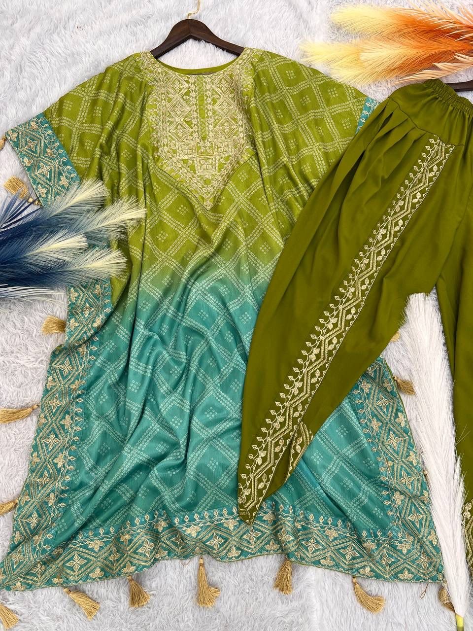 TWO PIECE PRINTED KAFTAN WITH DHOTI SET for Ethnic Wear online India