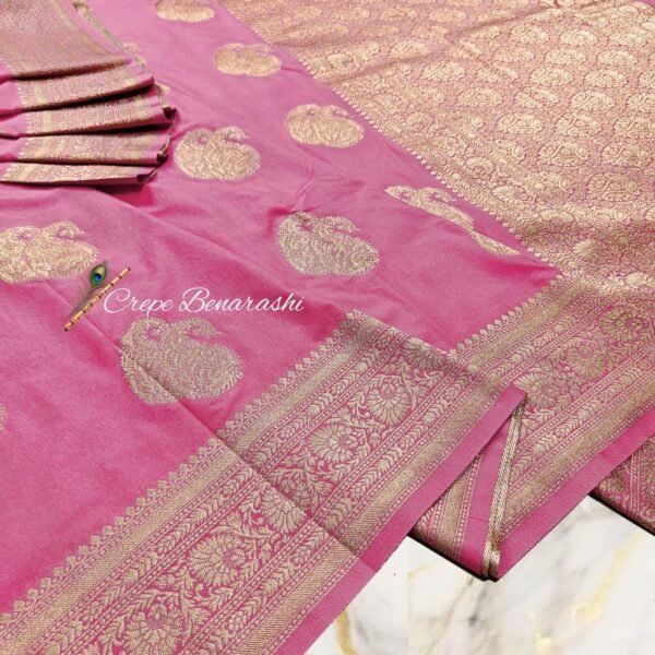 Rose Crepe Banarasi Handloom Saree with Antique Gold Zari for Ethnic Wear online India
