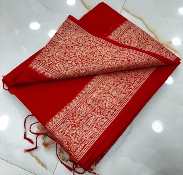 Elegant Traditional Festive Bottle Green Slub Silk Handcrafted Saree with Antique Gold Paisley Woven Border & Pallu –  with Blouse Piece for Ethnic Wear online India