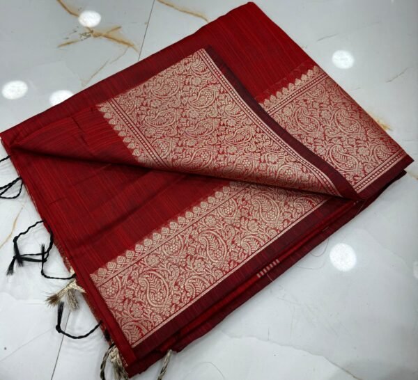 Elegant Traditional Festive Bottle Green Slub Silk Handcrafted Saree with Antique Gold Paisley Woven Border & Pallu –  with Blouse Piece for Ethnic Wear online India