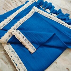 Handcrafted Lime Green Pure 120 Count Mul Cotton Saree with White Lace Border & Blouse Piece for Ethnic Wear online India