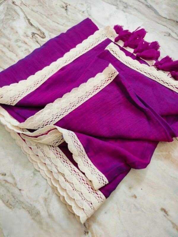 Handcrafted Lime Green Pure 120 Count Mul Cotton Saree with White Lace Border & Blouse Piece for Ethnic Wear online India