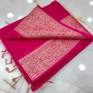 Elegant Traditional Festive Bottle Green Slub Silk Handcrafted Saree with Antique Gold Paisley Woven Border & Pallu –  with Blouse Piece for Ethnic Wear online India
