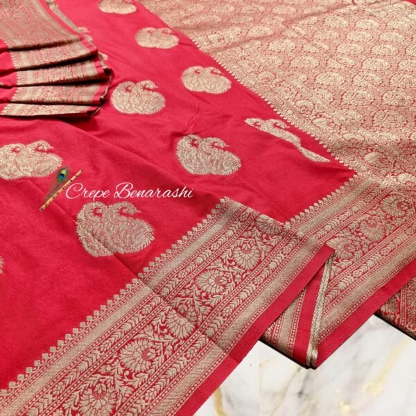 Rose Crepe Banarasi Handloom Saree with Antique Gold Zari for Ethnic Wear online India