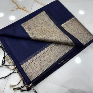 Elegant Traditional Festive Bottle Green Slub Silk Handcrafted Saree with Antique Gold Paisley Woven Border & Pallu –  with Blouse Piece for Ethnic Wear online India