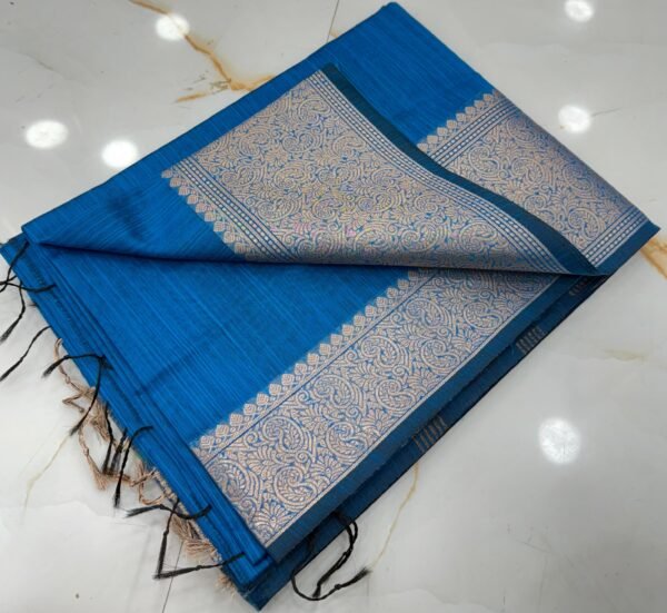 Elegant Traditional Festive Bottle Green Slub Silk Handcrafted Saree with Antique Gold Paisley Woven Border & Pallu –  with Blouse Piece for Ethnic Wear online India