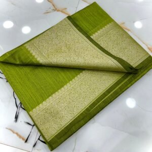 Elegant Traditional Festive Bottle Green Slub Silk Handcrafted Saree with Antique Gold Paisley Woven Border & Pallu –  with Blouse Piece for Ethnic Wear online India