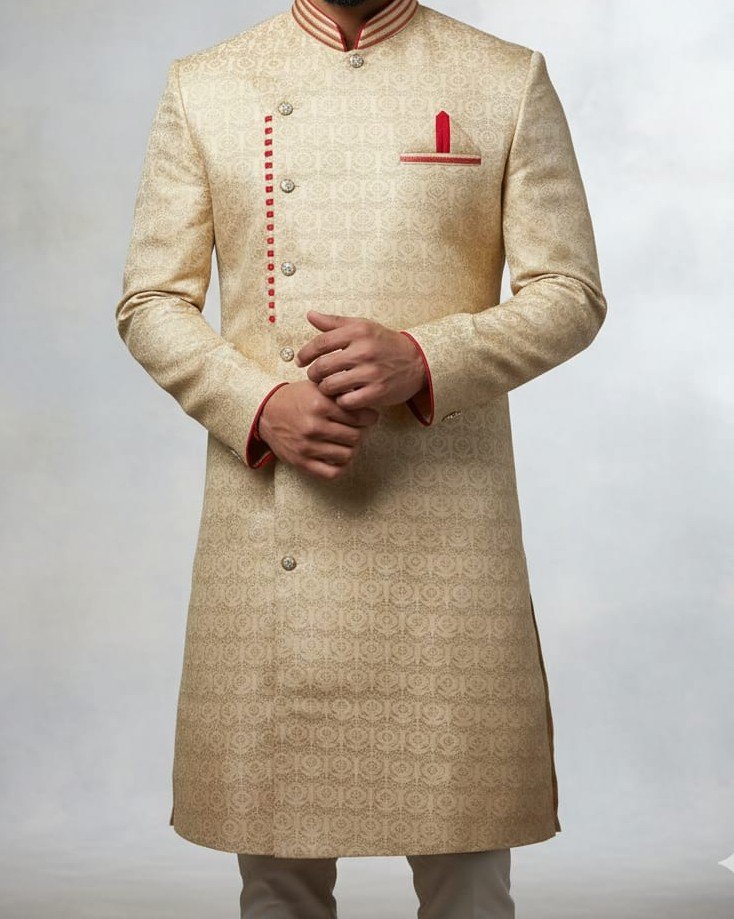 Indo-Western Handcrafted Sherwani crafted from pure Tussar silk