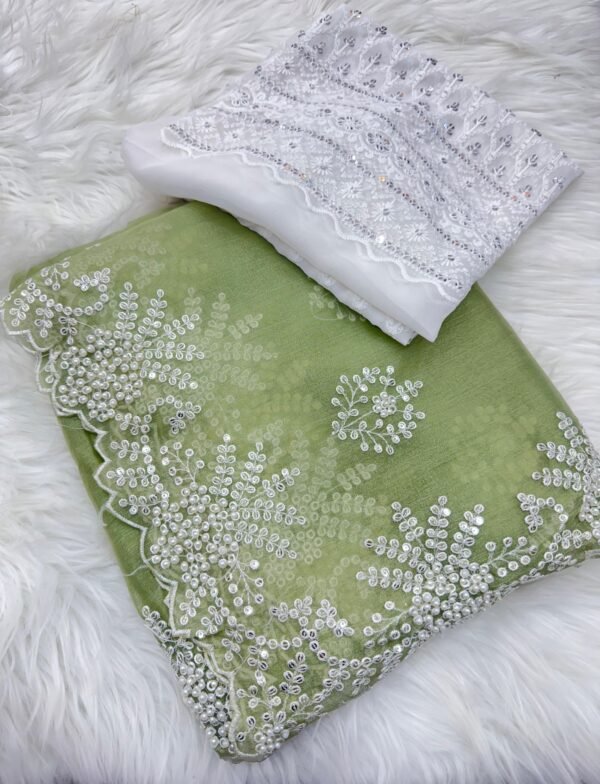 Stunning Silk Saree with Hand Embroidery & Pearl Handwork | Designer Embroidered Blouse Piece for Ethnic Wear online India