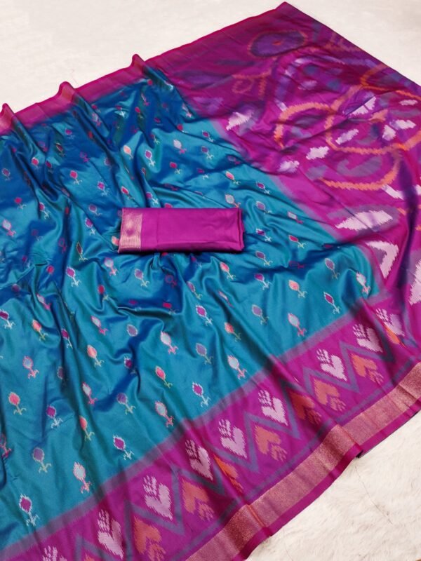Handwoven Traditional Pure Ikat Pochampally Silk Saree in Ikat Pallu & Blouse Piece for Ethnic Wear online India