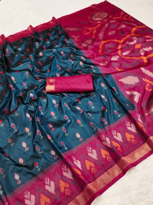 Handwoven Traditional Pure Ikat Pochampally Silk Saree in Ikat Pallu & Blouse Piece for Ethnic Wear online India