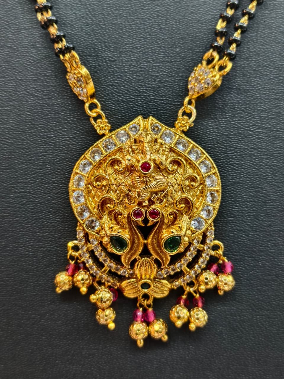 Nakshi Antique Polish Gold Plated Black Beads Mangal sutra Necklace with Designer Pendant 20" Inch for Jewellery online India