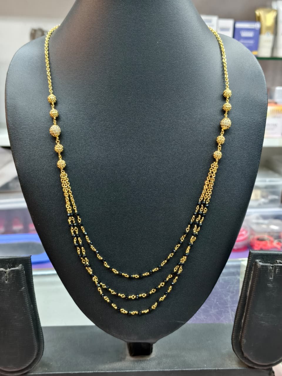 Layered Black Beads Gold Polish Mangal sutra Necklace for Women