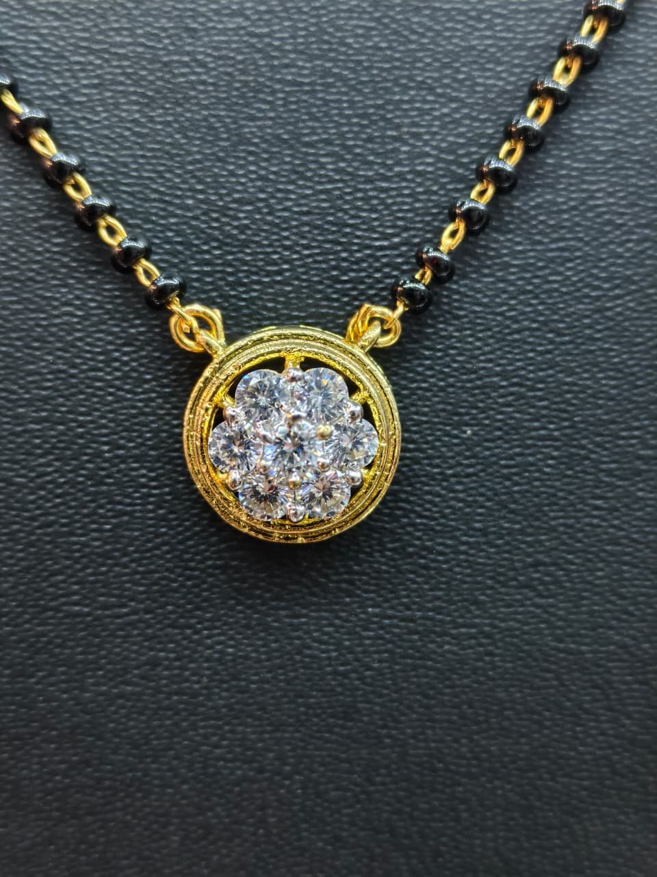 Black Beads Diamond Replica Mangal sutra Necklace with GJ Polish 18" inch for Jewellery online India