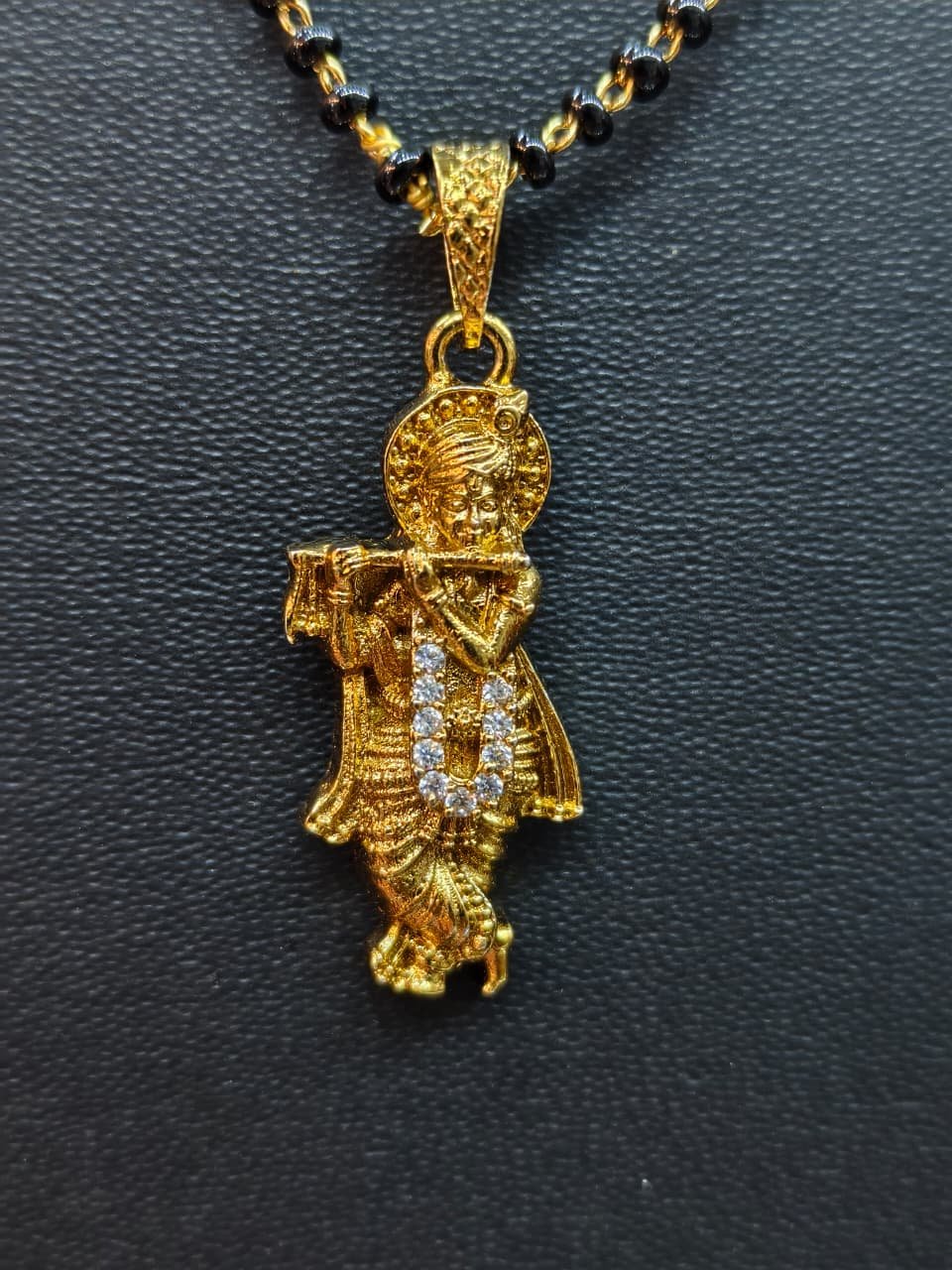 Black Beads Gold Polish Lord Krishna Pendant Mangal sutra Necklace 18" Inch for Jewellery online India
