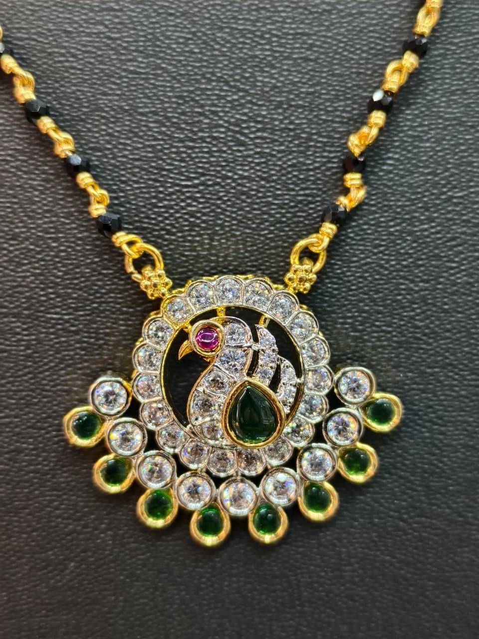 Black Beads GJ Polish Designer Mangal sutra Necklace with Stone Pendant 18" Inch for Jewellery online India