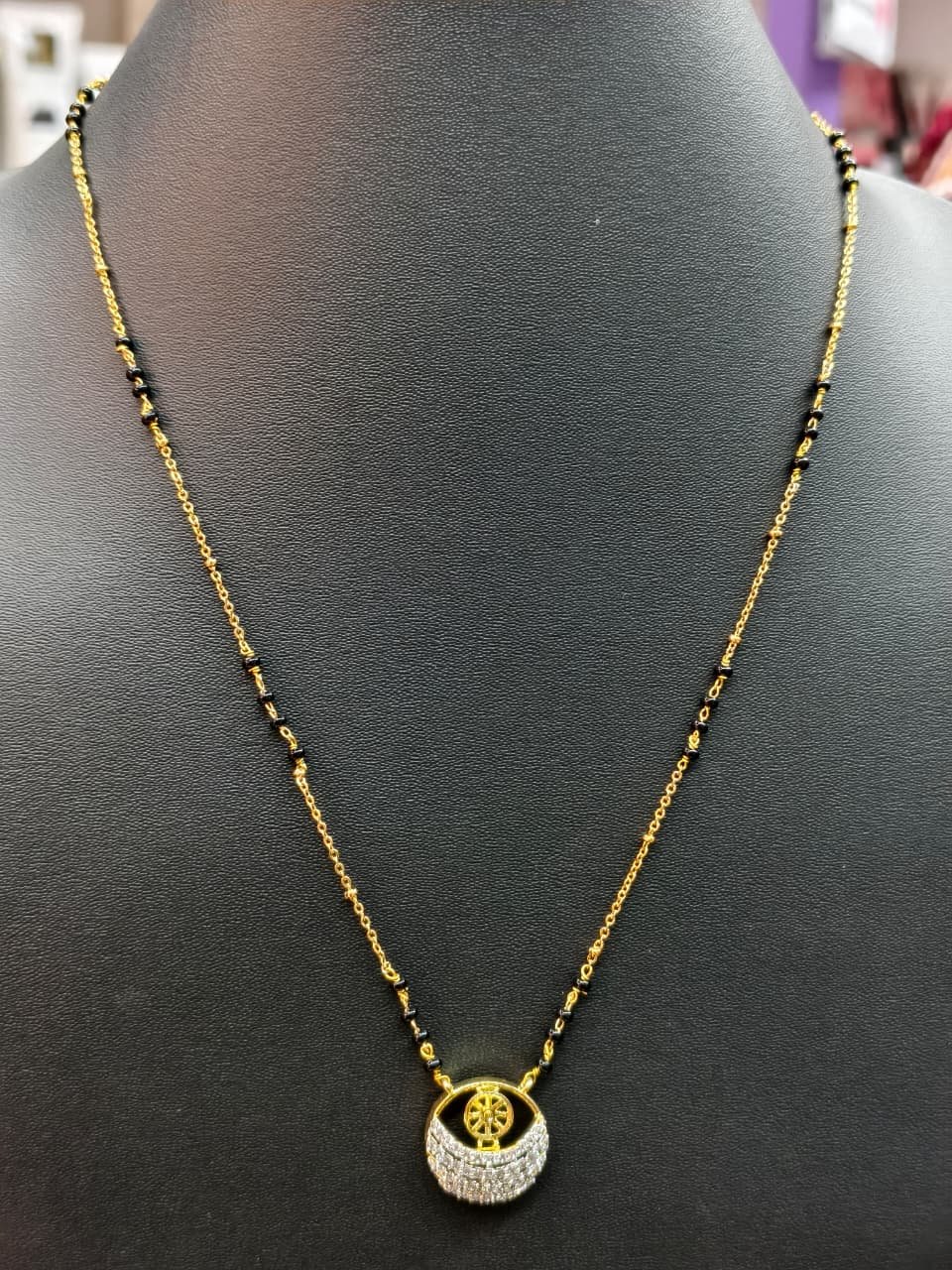 Black Beads GJ Polish Designer Pendant Mangal sutra Necklace 18" Inch