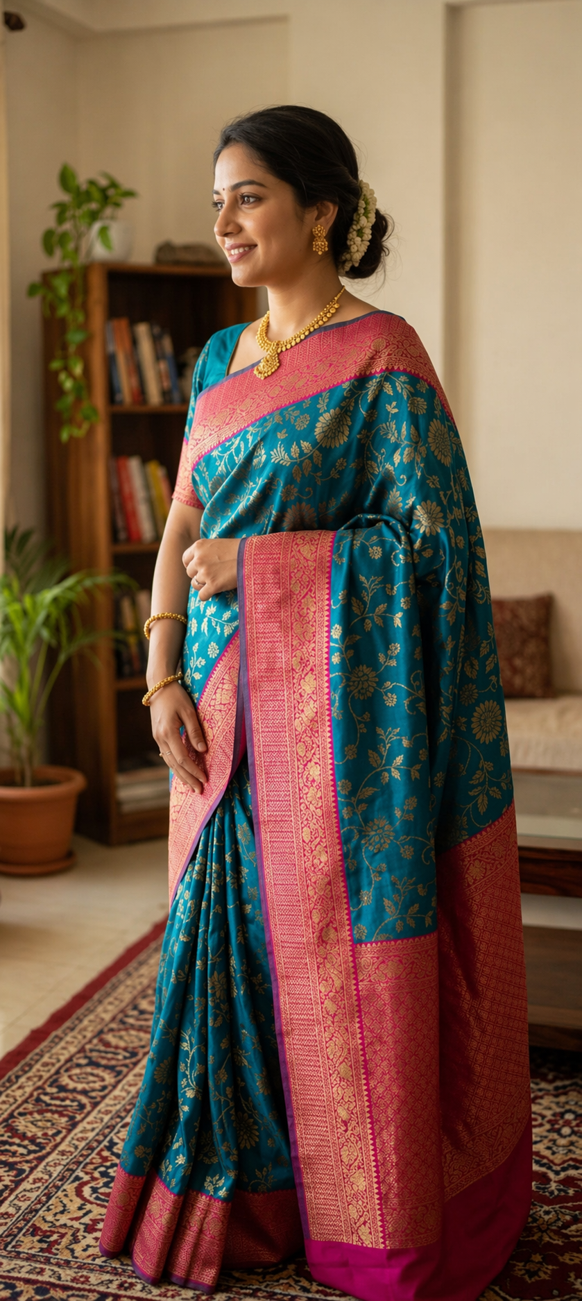 Premium Banarasi Style Silk Blend Saree with Rich Zari Border for Women for Ethnic Wear online India