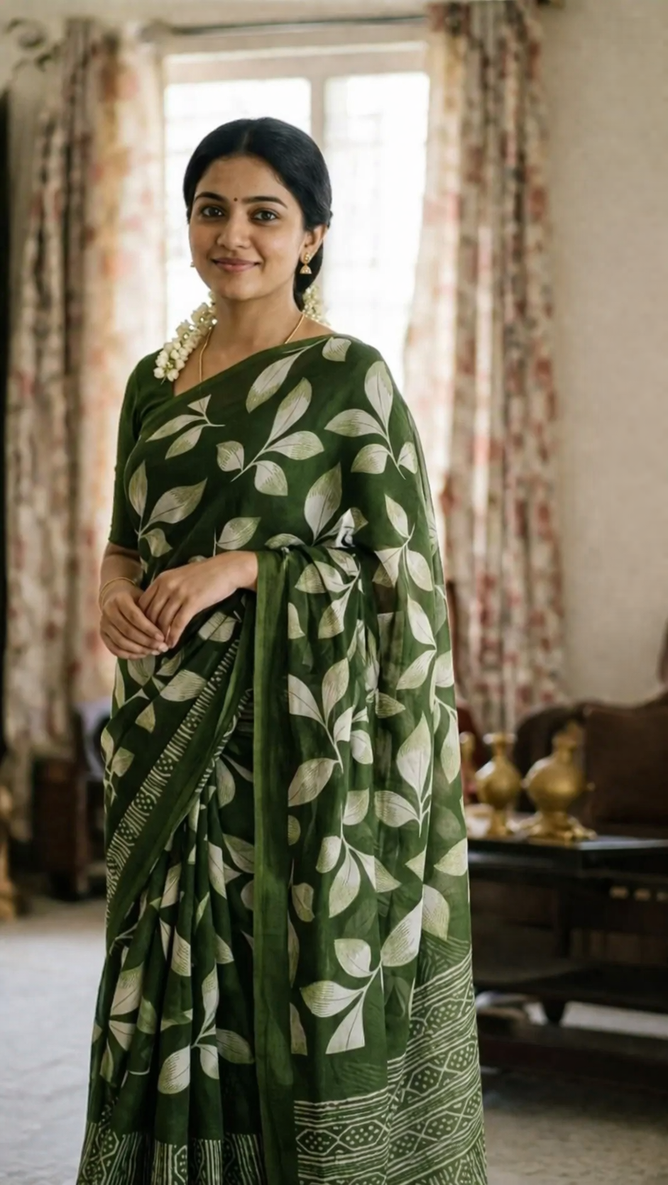 Women’s Soft Georgette Leaf Print Saree with Designer Border for Ethnic Wear online India