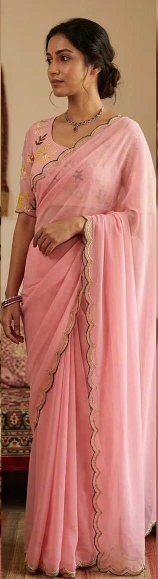 Elegant Pink Floral Embroidered Saree