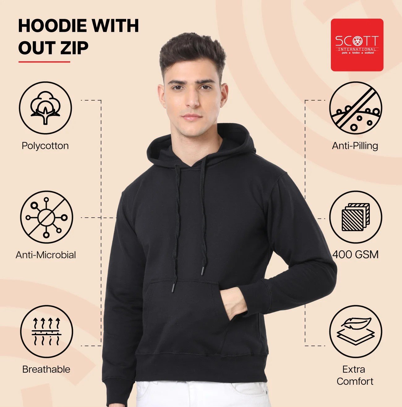 Grey Melange HOODIES WITHOUT ZIP 400 GSM for Top Wear online India