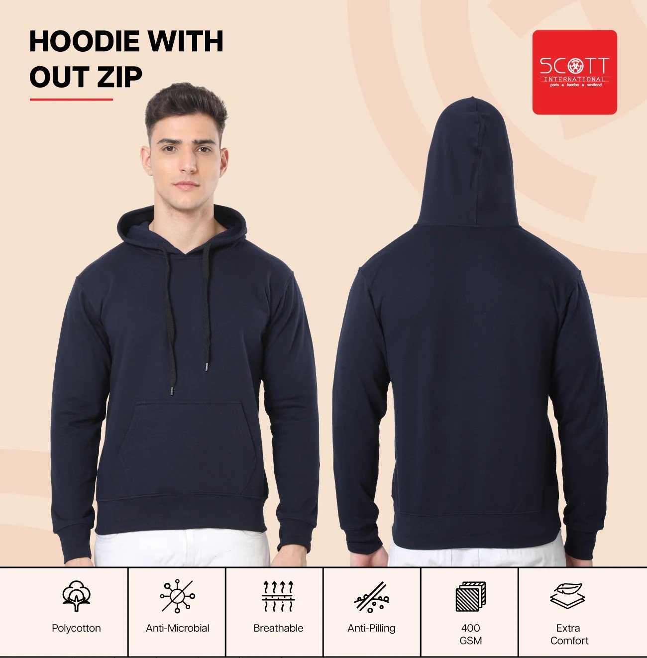 Grey Melange HOODIES WITHOUT ZIP 400 GSM for Top Wear online India