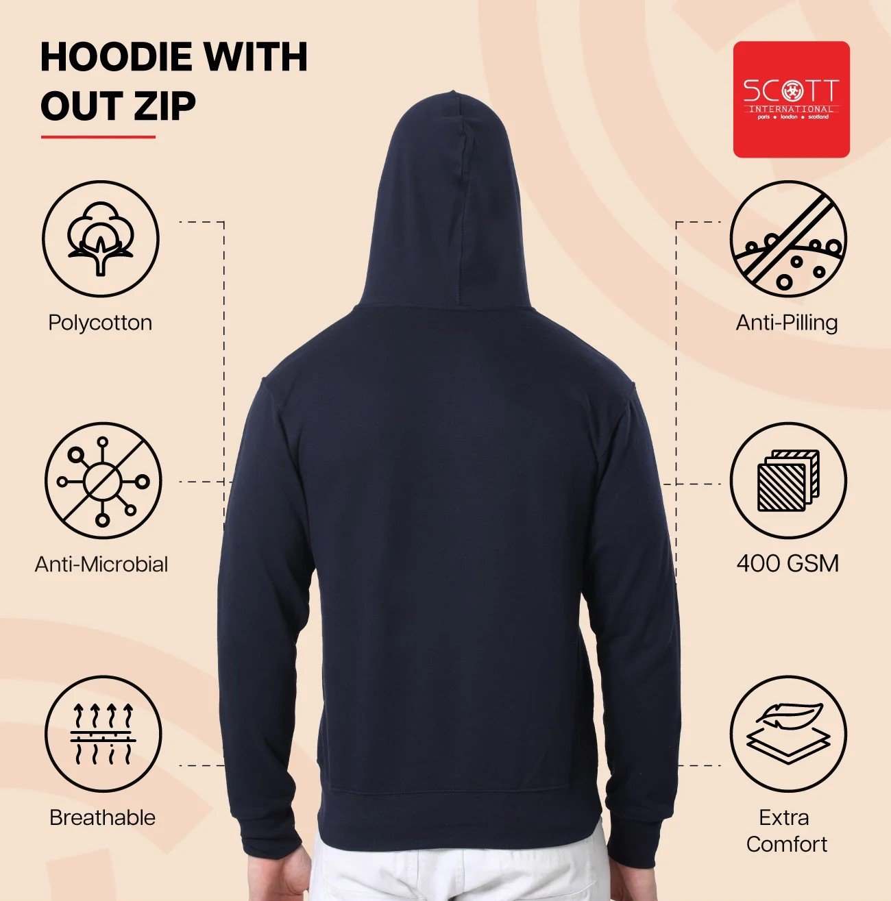 Grey Melange HOODIES WITHOUT ZIP 400 GSM for Top Wear online India