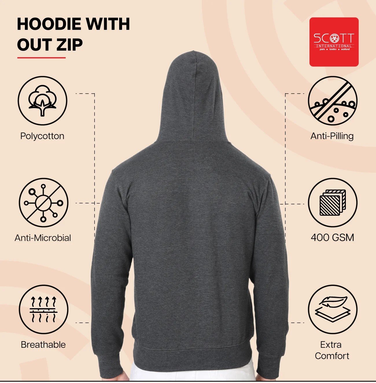 Grey Melange HOODIES WITHOUT ZIP 400 GSM for Top Wear online India