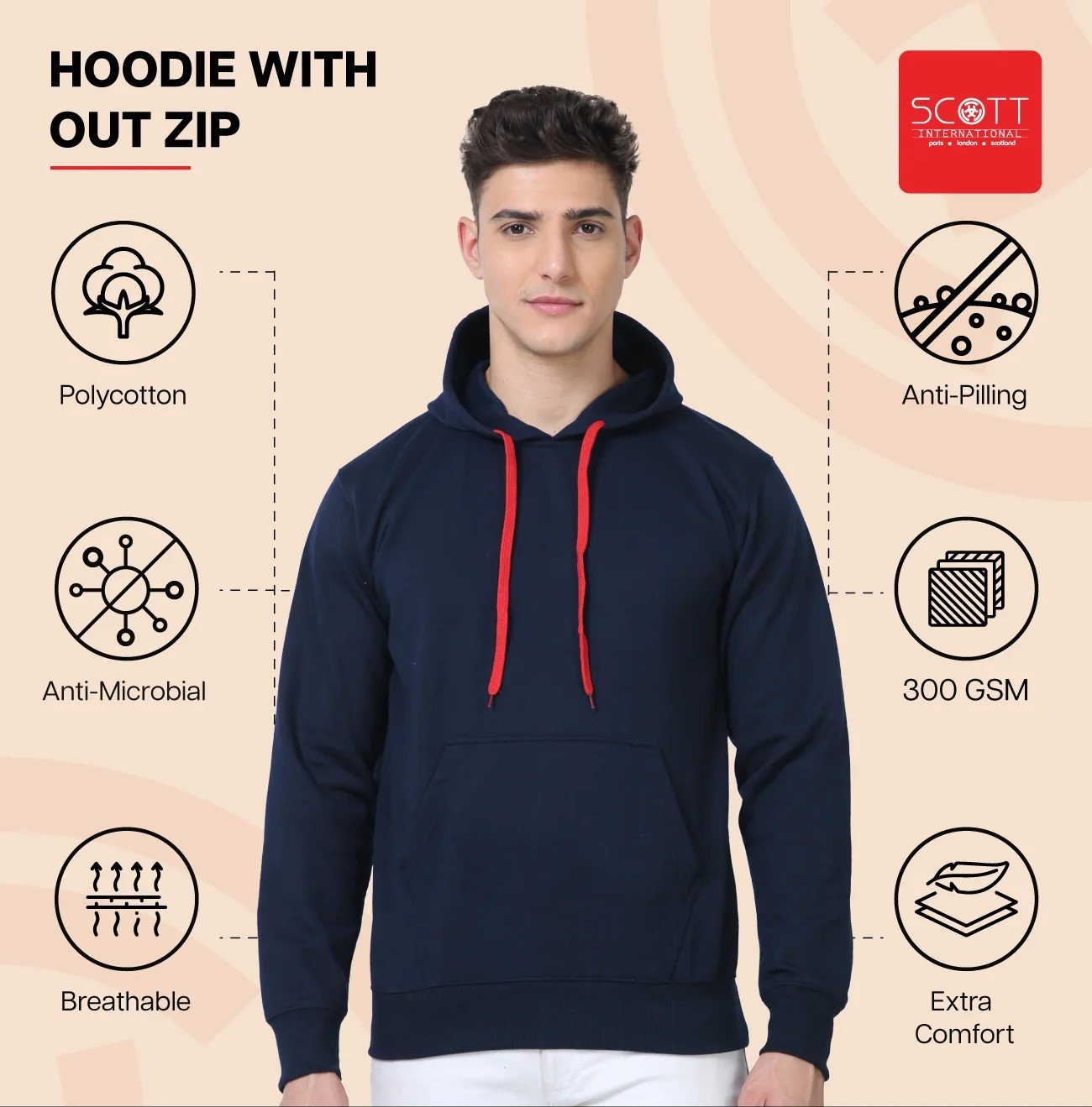 Navy Blue HOODIES WITHOUT ZIP 300 GSM for Top Wear online India
