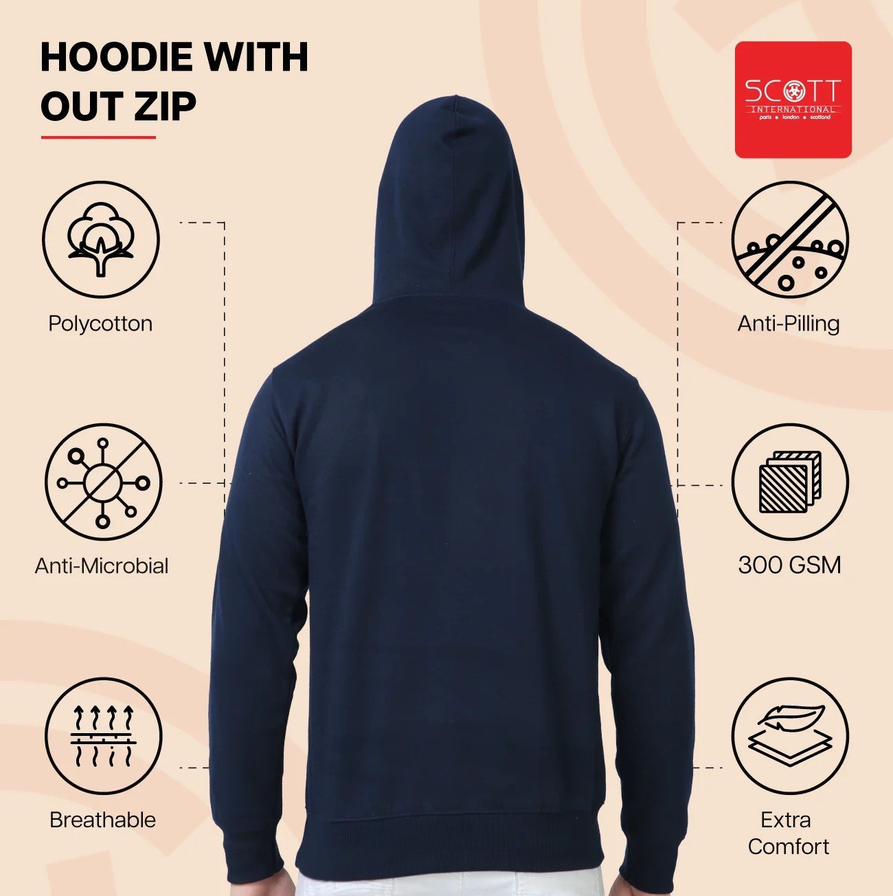 Navy Blue HOODIES WITHOUT ZIP 300 GSM for Top Wear online India