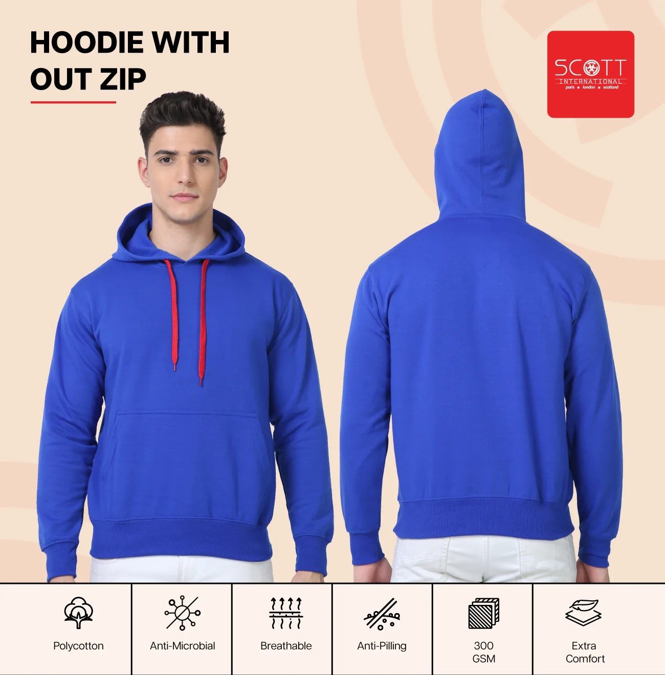 Royal Blue HOODIES WITHOUT ZIP 300 GSM
