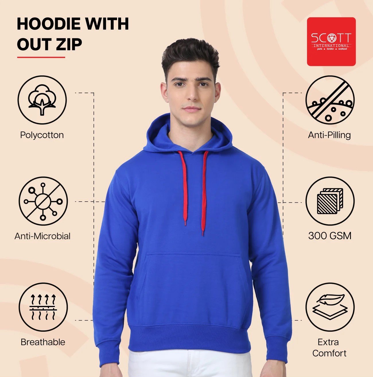 Royal Blue HOODIES WITHOUT ZIP 300 GSM for Top Wear online India