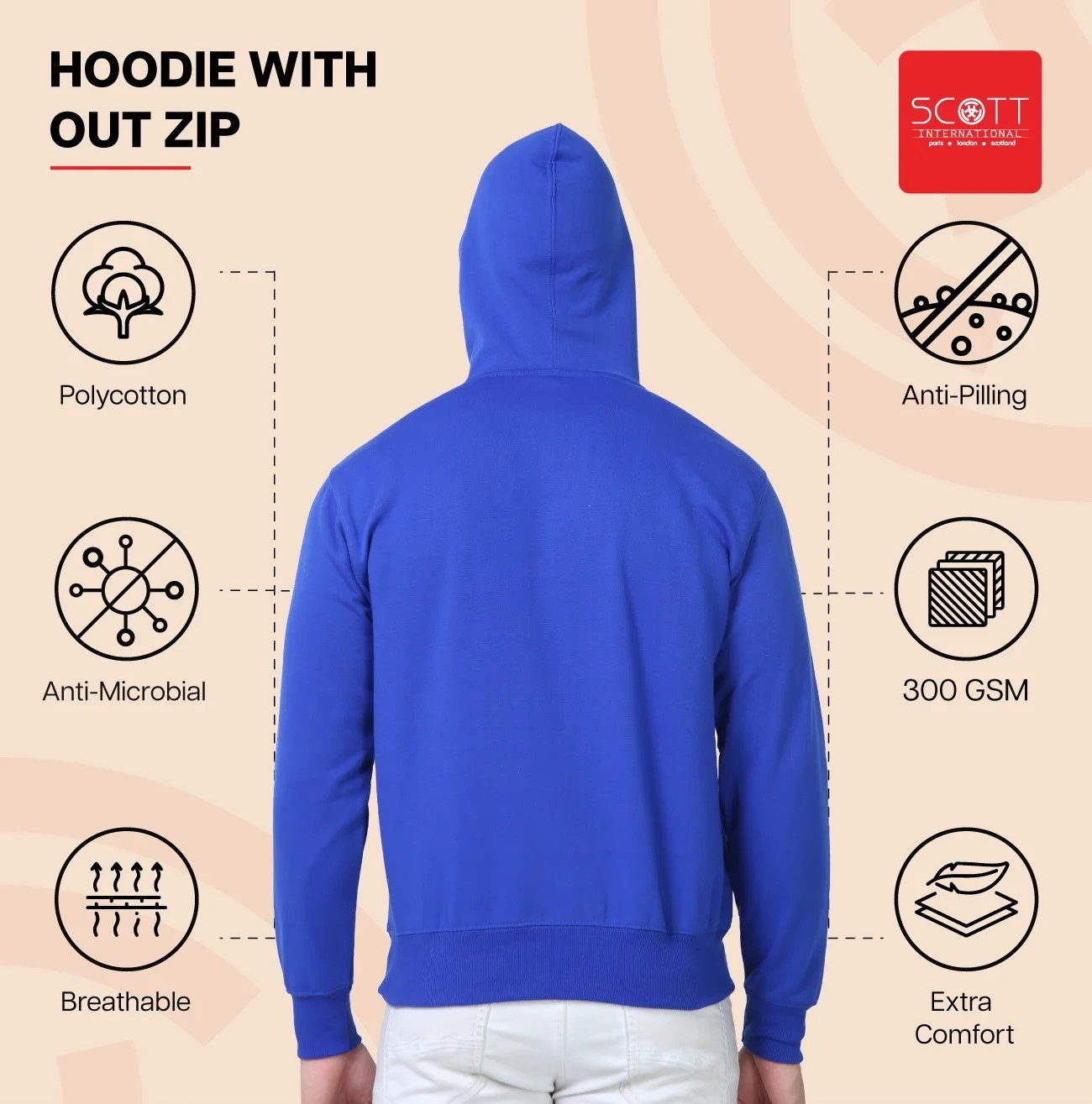 Royal Blue HOODIES WITHOUT ZIP 300 GSM for Top Wear online India