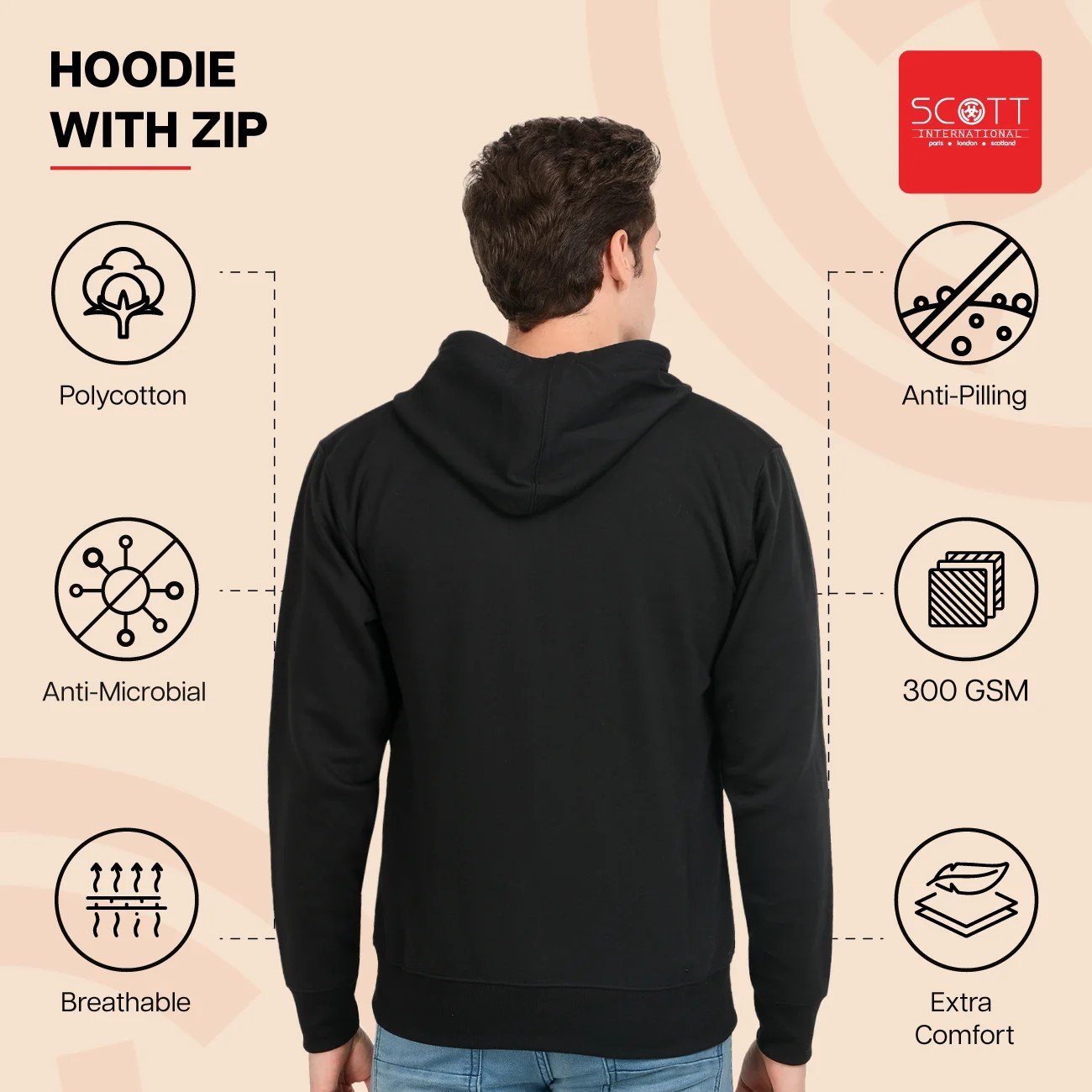 Stylish Navy Melange HOODIES WITH ZIP 300 GSM for Top Wear online India