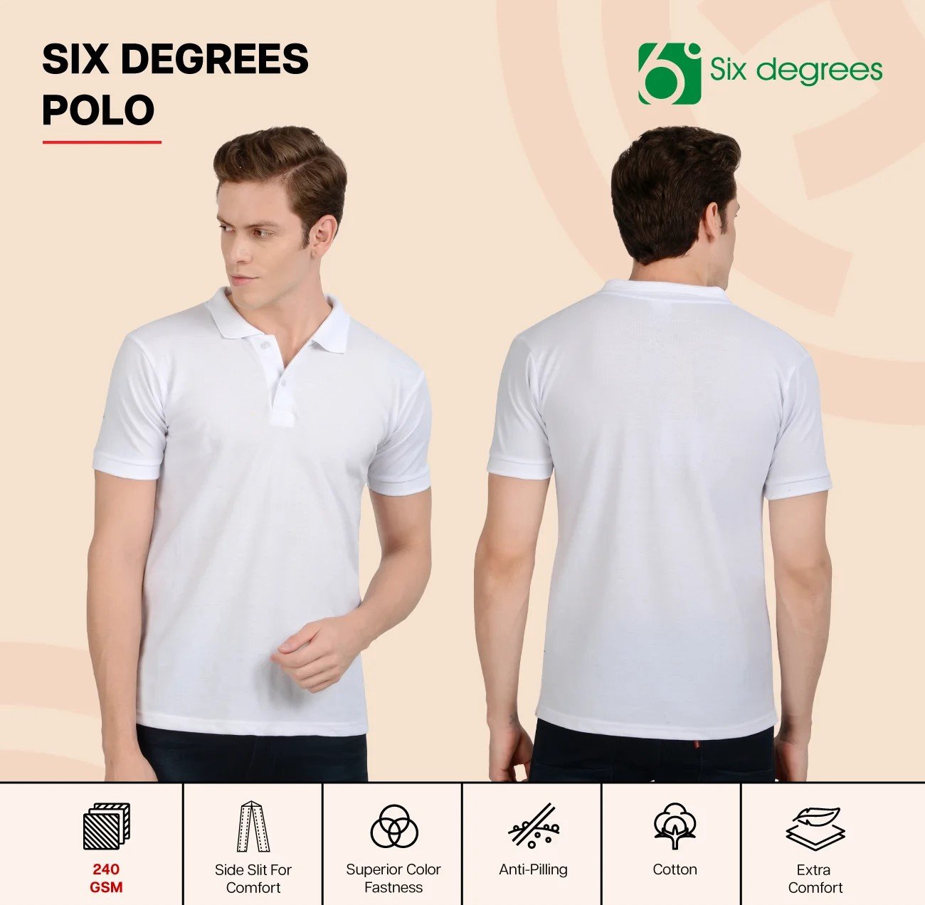 White 6 DEGREES POLO T Shirt for Top Wear online India