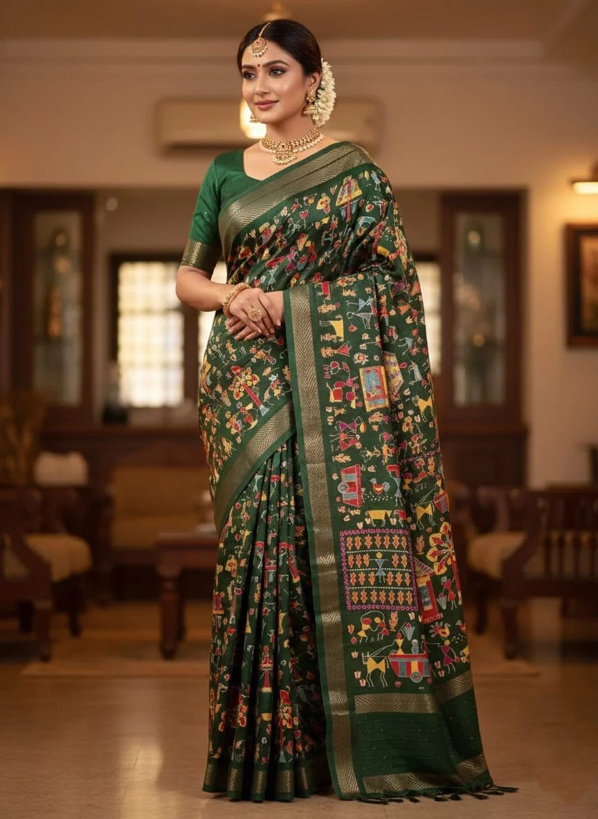 Green Patola Printed Silk Saree