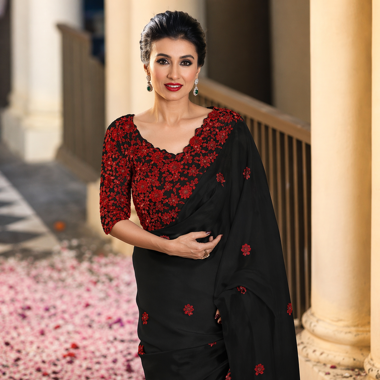 Organza Bridal Bollywood Saree with Red Hand Embroidery & Blouse Piece for Ethnic Wear online India