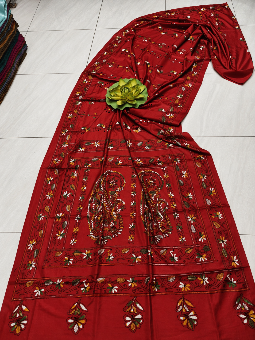 Assam Silk Saree with Vibrant Multicolor Kantha Hand Embroidery for Ethnic Wear online India