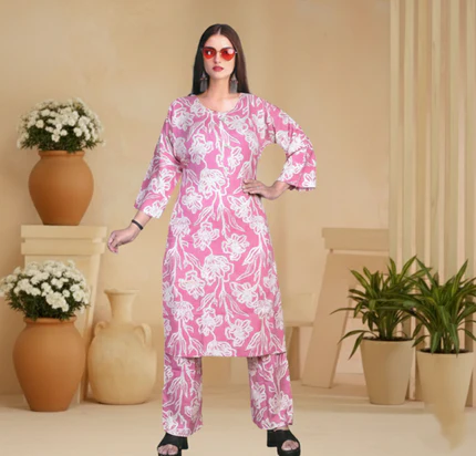 Women Floral Print Straight Kurta Set | Floral Print Top & Pants Co-Ord Set