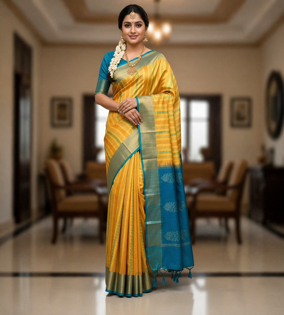 Women's Jute Silk Yellow Saree