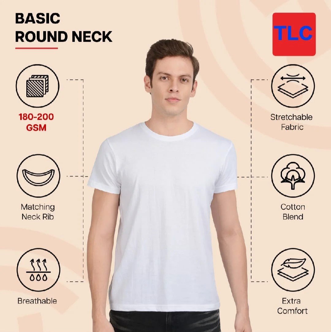White 200 GSM Cotton Blend Round Neck T-Shirt for Men for Top Wear online India