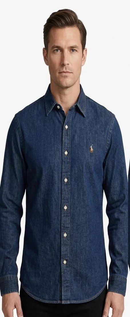 Men's Dark Blue Denim Casual Shirt – Full Sleeve Classic Fit