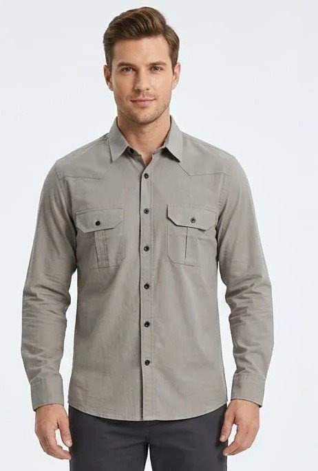 Men's Light grey Utility Casual Shirt – Full Sleeve Regular Fit