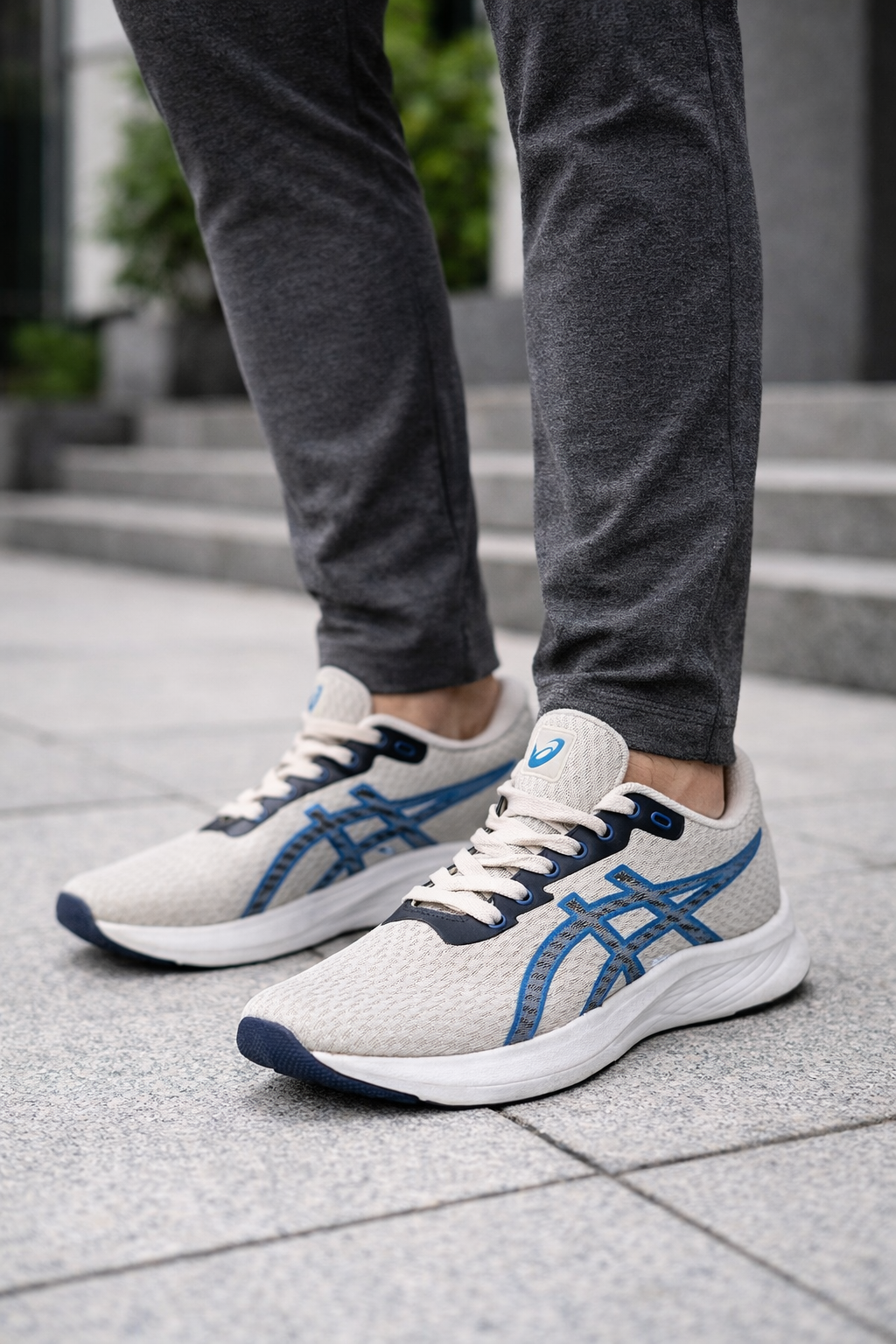 Men’s White & Blue Running Sports Shoes – Lightweight Breathable Sneakers